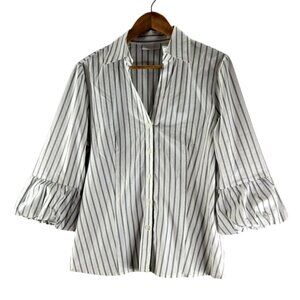 Womens Button Shirt White Stripe14 Worthington Stretch Career Metallic Thread